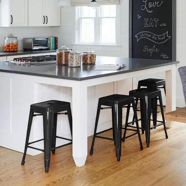 Alt view image 2 of 7 - Yaheetech 24 inch barstools Set of 4 Counter Height Metal Bar Stools, Indoor/Outdoor Stackable Bartool Industrial High Backless Stools Black