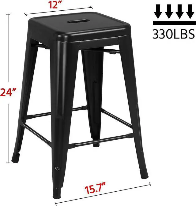 Alt view image 3 of 7 - Yaheetech 24 inch barstools Set of 4 Counter Height Metal Bar Stools, Indoor/Outdoor Stackable Bartool Industrial High Backless Stools Black