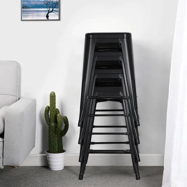 Alt view image 5 of 7 - Yaheetech 24 inch barstools Set of 4 Counter Height Metal Bar Stools, Indoor/Outdoor Stackable Bartool Industrial High Backless Stools Black