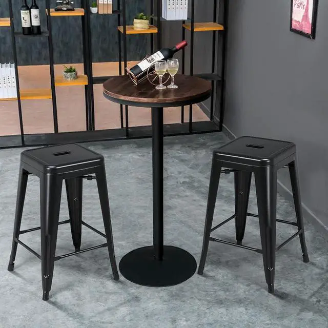 Alt view image 7 of 7 - Yaheetech 24 inch barstools Set of 4 Counter Height Metal Bar Stools, Indoor/Outdoor Stackable Bartool Industrial High Backless Stools Black