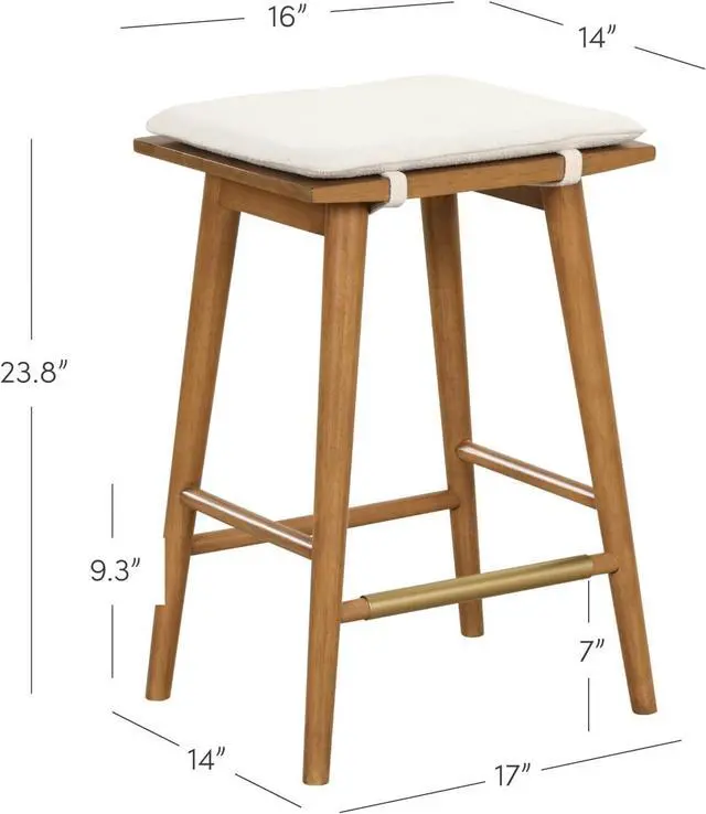 Alt view image 2 of 7 - Nathan James Barker Counter Height Solid Wood Barstool with Upholstered Cushion, Backless Island Stool with Rubberwood Legs and Natural Textured Linen Upholstery for Kitchen, Brown/White, Set of 2