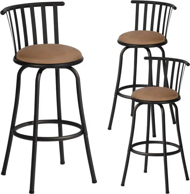 Main image of FurnitureR Classic Barstools Set of 3, Country Style Bar Chairs with Back and Footrest Swivel Counter Height Bar Stools for Kitchen Island Pub, Bistro, Restaurant, Rustic Brown and Black