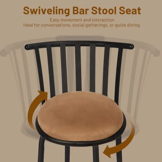 Alt view image 6 of 7 - FurnitureR Classic Barstools Set of 3, Country Style Bar Chairs with Back and Footrest Swivel Counter Height Bar Stools for Kitchen Island Pub, Bistro, Restaurant, Rustic Brown and Black
