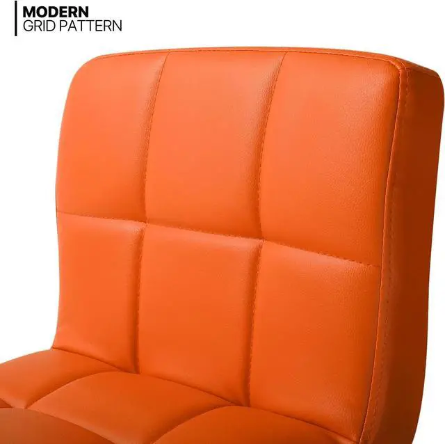 Alt view image 4 of 7 - MoNiBloom Bar Stools Set of 2 Square Back PU Leather Counter Height Adjustable Swivel Barstools with Footrest for Home Kitchen Dining Room, Orange