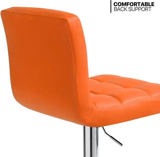 Alt view image 5 of 7 - MoNiBloom Bar Stools Set of 2 Square Back PU Leather Counter Height Adjustable Swivel Barstools with Footrest for Home Kitchen Dining Room, Orange