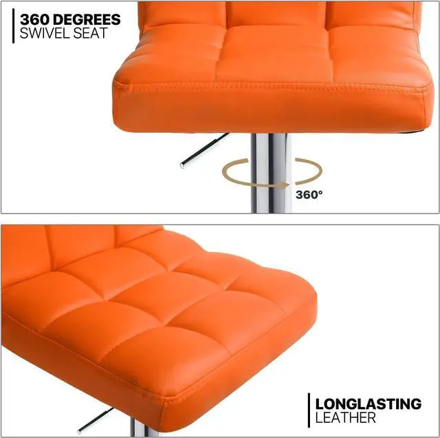 Alt view image 6 of 7 - MoNiBloom Bar Stools Set of 2 Square Back PU Leather Counter Height Adjustable Swivel Barstools with Footrest for Home Kitchen Dining Room, Orange