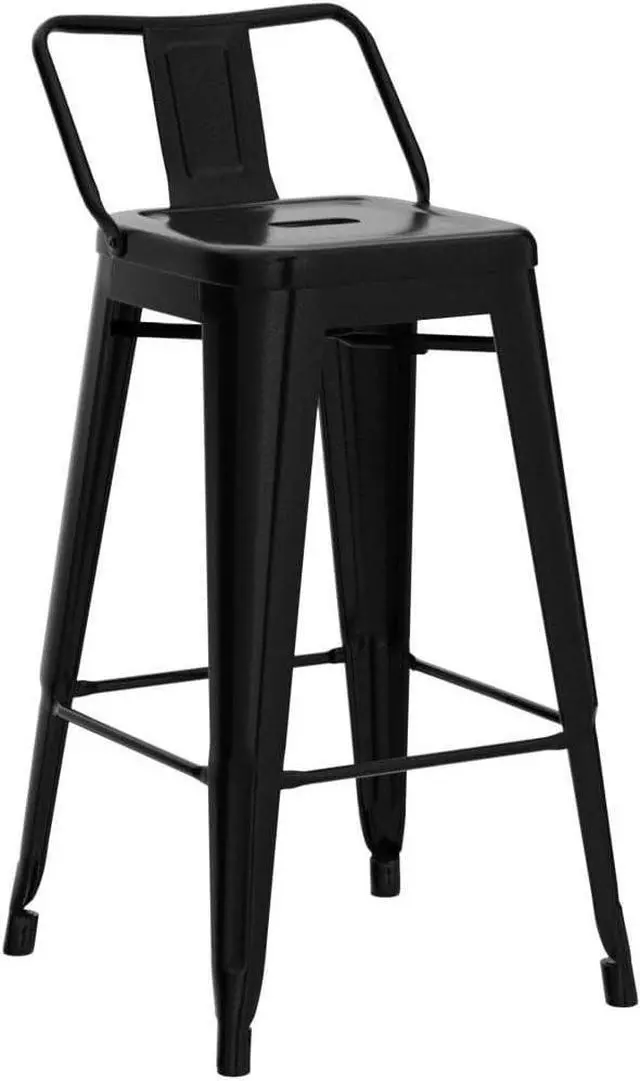 Alt view image 4 of 7 - Yaheetech 30 inch Metal Bar Stools Set of 4, Counter Height Barstools Kitchen Chair Industrial Stools with Low Back for Indoor Outdoor Use, Matte Black