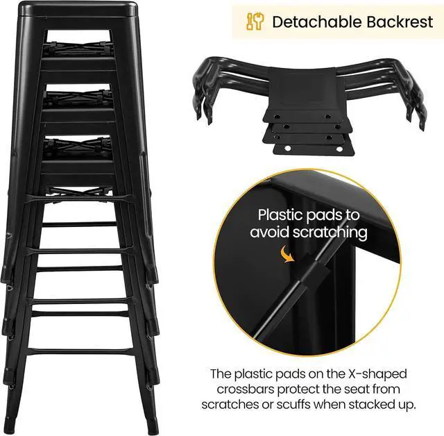 Alt view image 7 of 7 - Yaheetech 30 inch Metal Bar Stools Set of 4, Counter Height Barstools Kitchen Chair Industrial Stools with Low Back for Indoor Outdoor Use, Matte Black