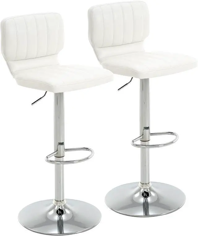 Main image of Brage Living Adjustable Bar Stools Set of 2, Modern PU Leather Swivel Barstools with Back, Armless Airlift Counter Height Bar Chairs for Kitchen Dining Pub Cafe (Pearl White)
