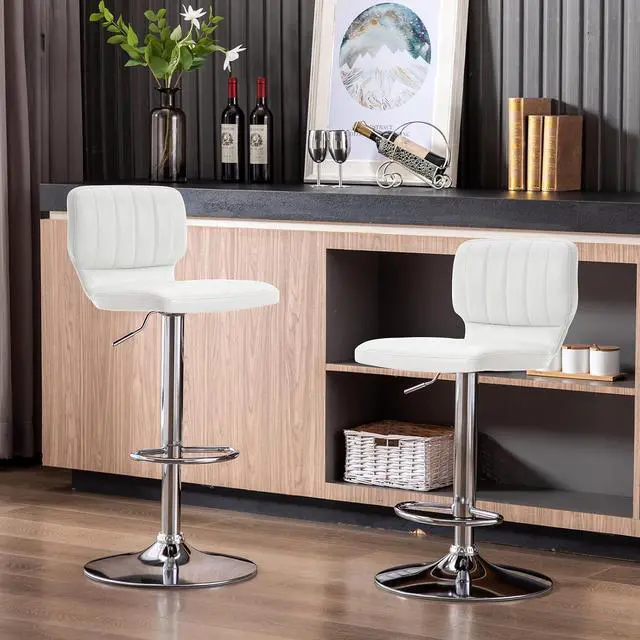 Alt view image 2 of 7 - Brage Living Adjustable Bar Stools Set of 2, Modern PU Leather Swivel Barstools with Back, Armless Airlift Counter Height Bar Chairs for Kitchen Dining Pub Cafe (Pearl White)