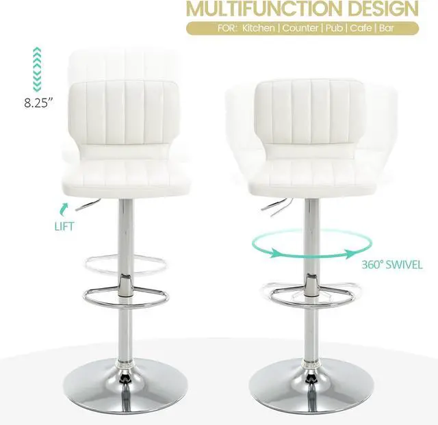 Alt view image 5 of 7 - Brage Living Adjustable Bar Stools Set of 2, Modern PU Leather Swivel Barstools with Back, Armless Airlift Counter Height Bar Chairs for Kitchen Dining Pub Cafe (Pearl White)