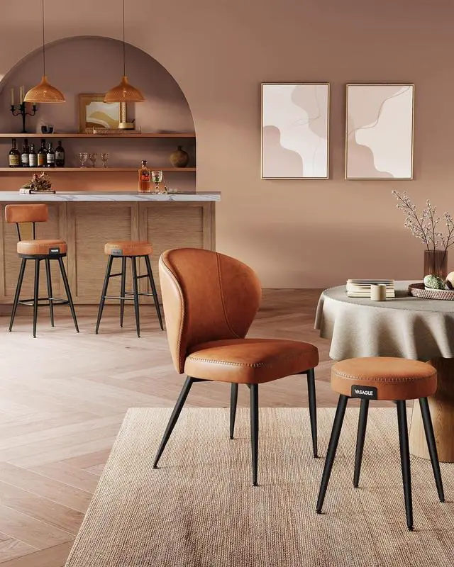 Alt view image 2 of 7 - VASAGLE EKHO Collection - Bar Stools Set of 2, Counter Height Bar Stools, Kitchen Counter Stools, Mid-Century Modern Backless Counter Stools, 24.8-Inch Tall, Kitchen Island Home Bar, Caramel Brown