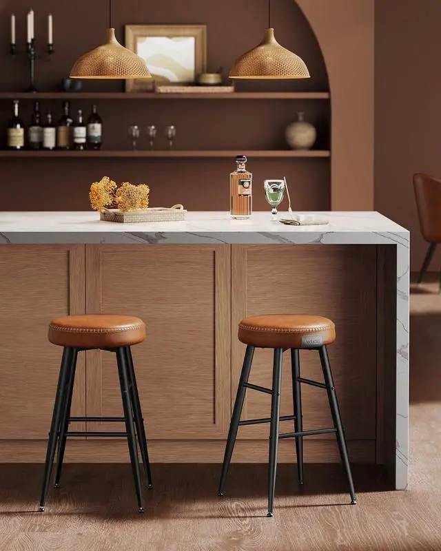 Alt view image 7 of 7 - VASAGLE EKHO Collection - Bar Stools Set of 2, Counter Height Bar Stools, Kitchen Counter Stools, Mid-Century Modern Backless Counter Stools, 24.8-Inch Tall, Kitchen Island Home Bar, Caramel Brown