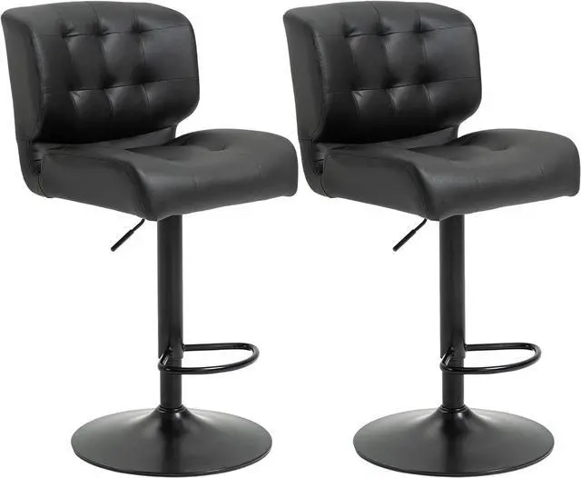 Main image of HOMCOM Bar Height Bar Stools Set of 2 with Adjustable Seat, Thick Padded Cushion and Metal Footrest for Home Bar, Black