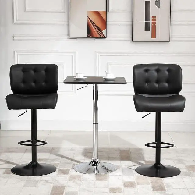 Alt view image 2 of 7 - HOMCOM Bar Height Bar Stools Set of 2 with Adjustable Seat, Thick Padded Cushion and Metal Footrest for Home Bar, Black