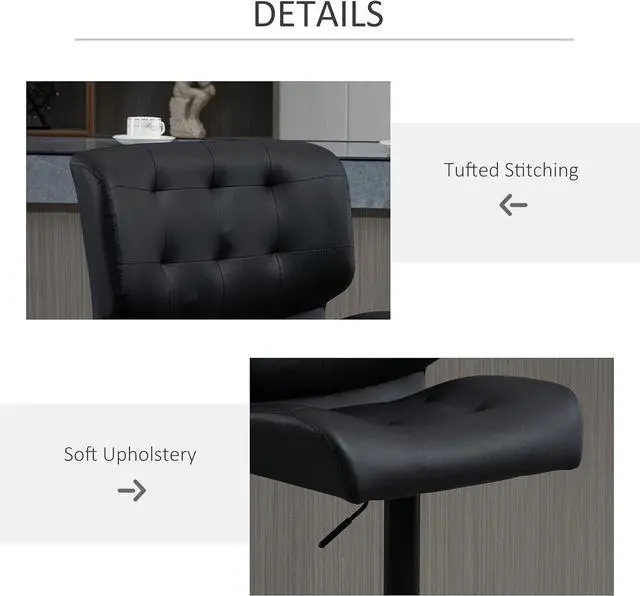 Alt view image 5 of 7 - HOMCOM Bar Height Bar Stools Set of 2 with Adjustable Seat, Thick Padded Cushion and Metal Footrest for Home Bar, Black