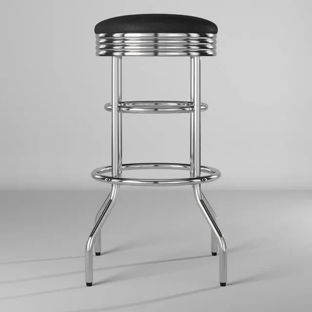 Alt view image 5 of 7 - TRINITY Heavy Duty 30-Inch Backless Swivel Bar Stool for Kitchen, Garage, or Workshop, Chrome Finish with Faux Leather Seat, 2 Pack, Black