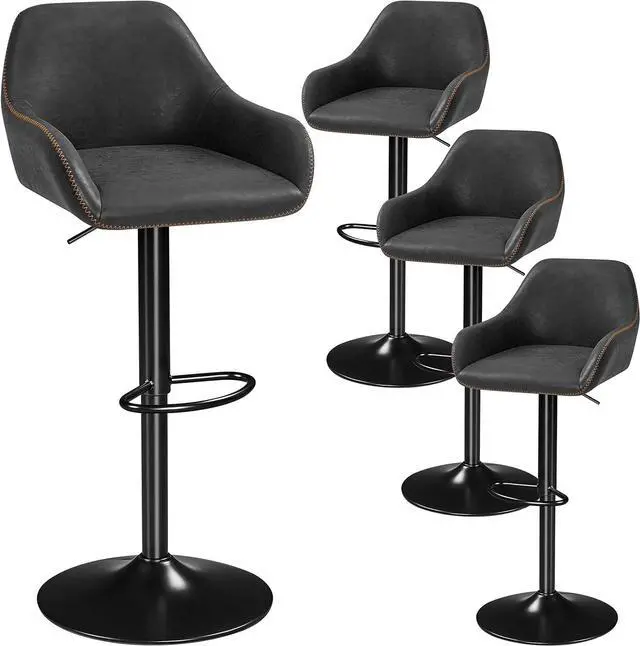 Main image of Yaheetech Bar Stools Set of 4, PU Leather Swivel Counter Height Barstools, Adjustable Bar Chairs with Backrest and Footrest, Kitchen Island Stool for Home Kitchen, Black