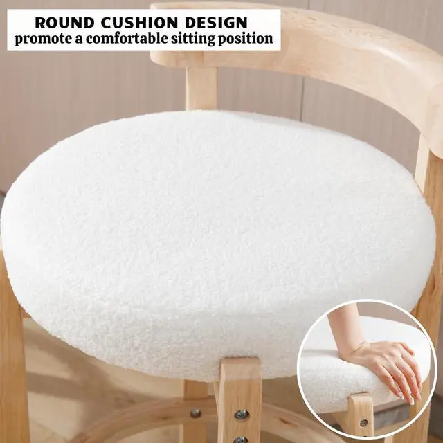 Alt view image 5 of 7 - HEAH-YO Mid Century Modern Sherpa Bar Stools Set of 2, 30.25" Pub Height Stools with Back, Boucle Upholstered Barstools with Solid Wood Legs Bar Chairs for Kitchen Island Dining Room, White