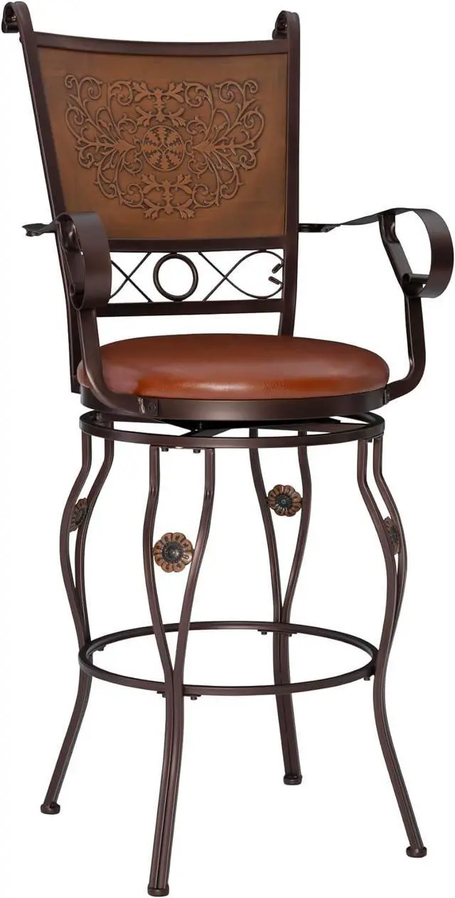 Main image of Powell Company Big and Tall Copper Stamped Back Barstool with Arms Bar Stool, Bronze
