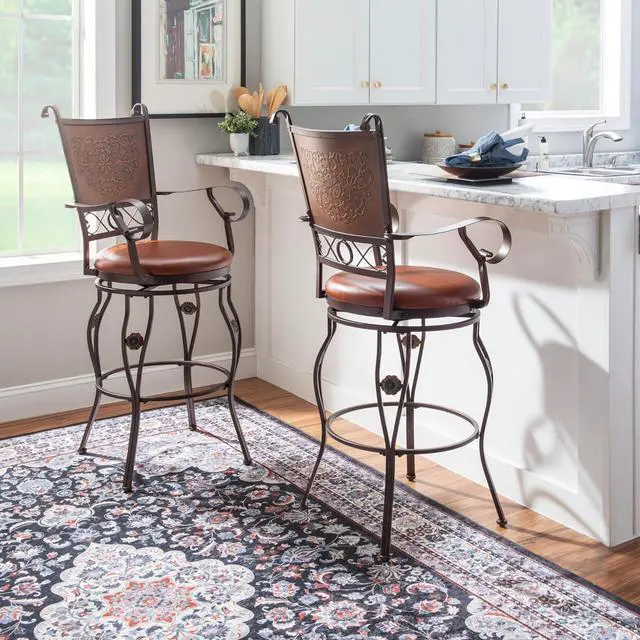 Alt view image 2 of 7 - Powell Company Big and Tall Copper Stamped Back Barstool with Arms Bar Stool, Bronze