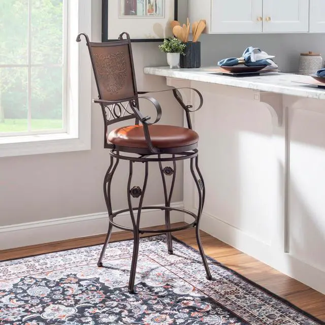Alt view image 4 of 7 - Powell Company Big and Tall Copper Stamped Back Barstool with Arms Bar Stool, Bronze