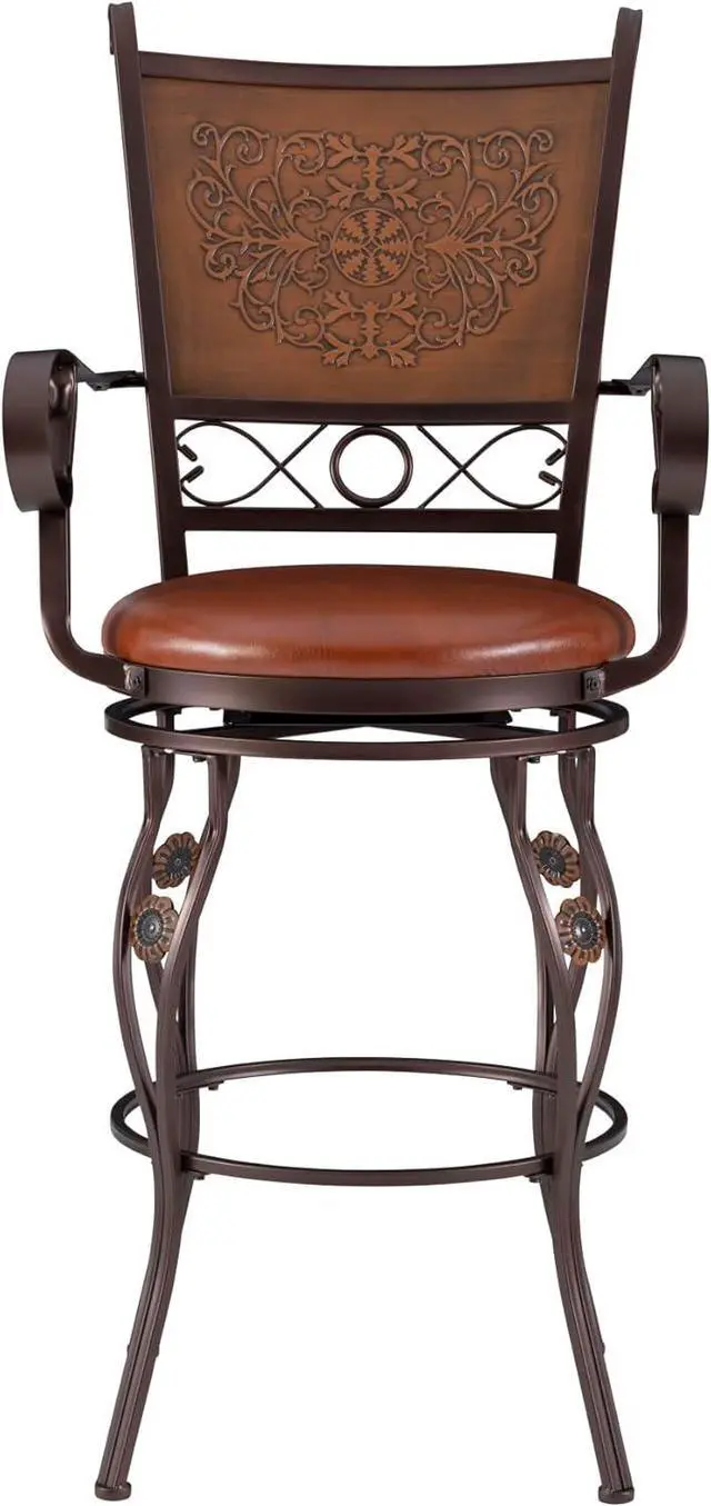 Alt view image 7 of 7 - Powell Company Big and Tall Copper Stamped Back Barstool with Arms Bar Stool, Bronze
