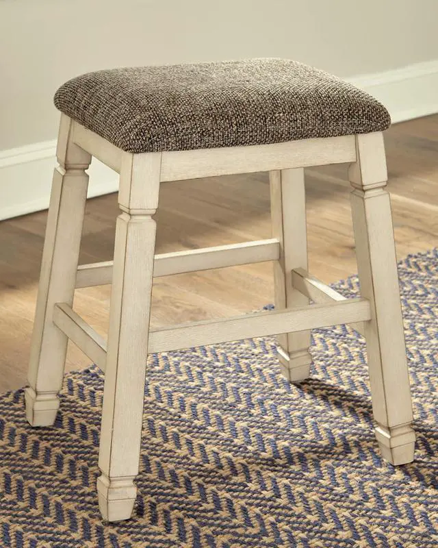 Alt view image 2 of 7 - Signature Design by Ashley Bolanburg Farmhouse 24" Counter Height Upholstered Barstool, 2 Count, Whitewash