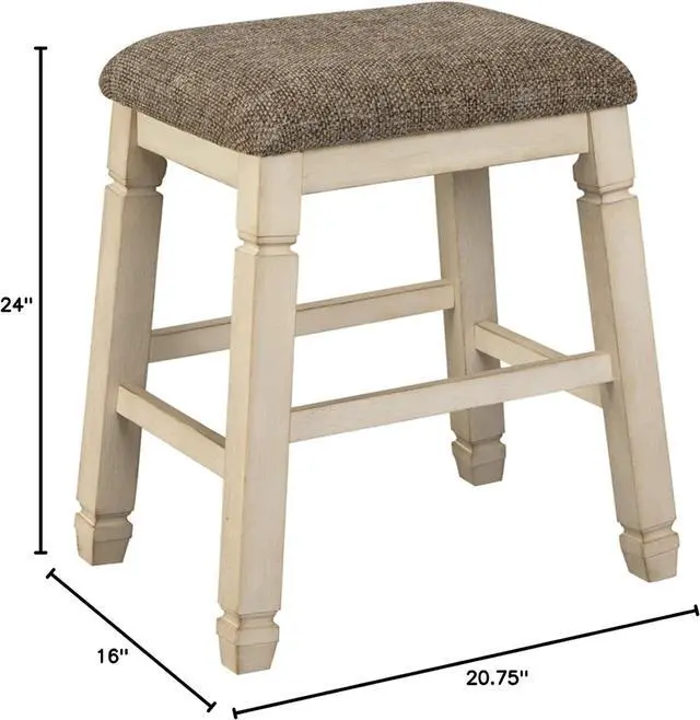 Alt view image 3 of 7 - Signature Design by Ashley Bolanburg Farmhouse 24" Counter Height Upholstered Barstool, 2 Count, Whitewash