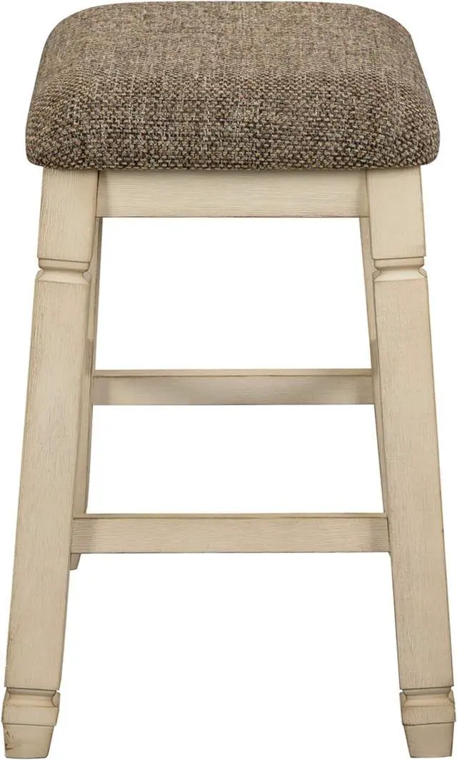 Alt view image 5 of 7 - Signature Design by Ashley Bolanburg Farmhouse 24" Counter Height Upholstered Barstool, 2 Count, Whitewash