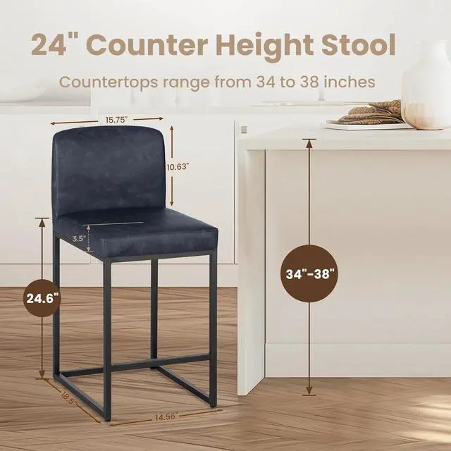 Alt view image 2 of 7 - PHI VILLA Bar Stools Set of 4 - Counter Height Bar Stool Faux Leather Barstools 24 inch Bar Stools, Bar Stools with Back