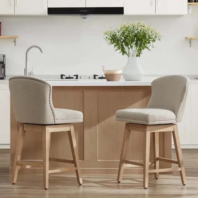 Alt view image 2 of 6 - CHITA Counter Height Swivel Barstools, FSC Certified Upholstered Performance Fabric Bar Stools Set of 2, 26" Seat Height, Tan