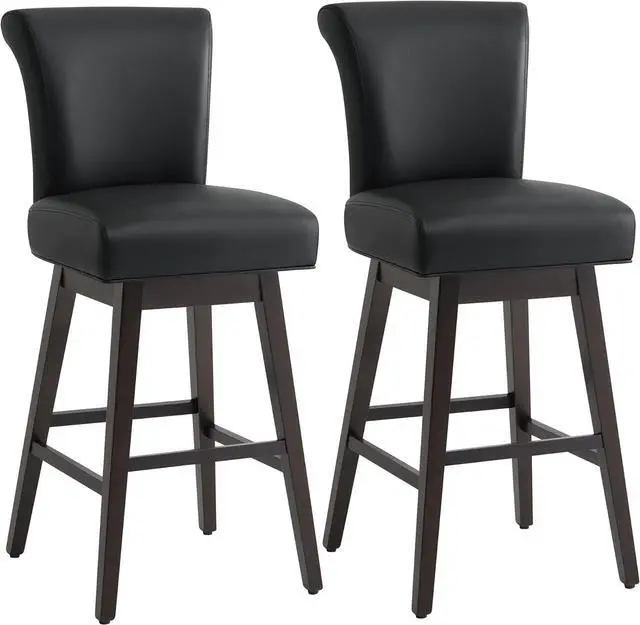 Main image of CHITA 30 Inch Counter Height Swivel Bar Stools Set of 2, FSC Certified Modern Upholstered Faux Leather Swivel Barstool Chairs with Back, Black