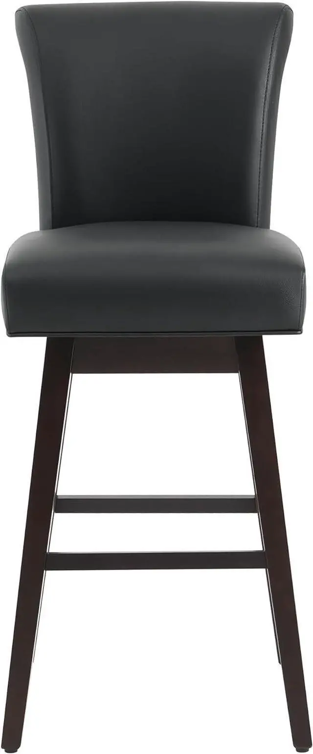 Alt view image 4 of 7 - CHITA 30 Inch Counter Height Swivel Bar Stools Set of 2, FSC Certified Modern Upholstered Faux Leather Swivel Barstool Chairs with Back, Black