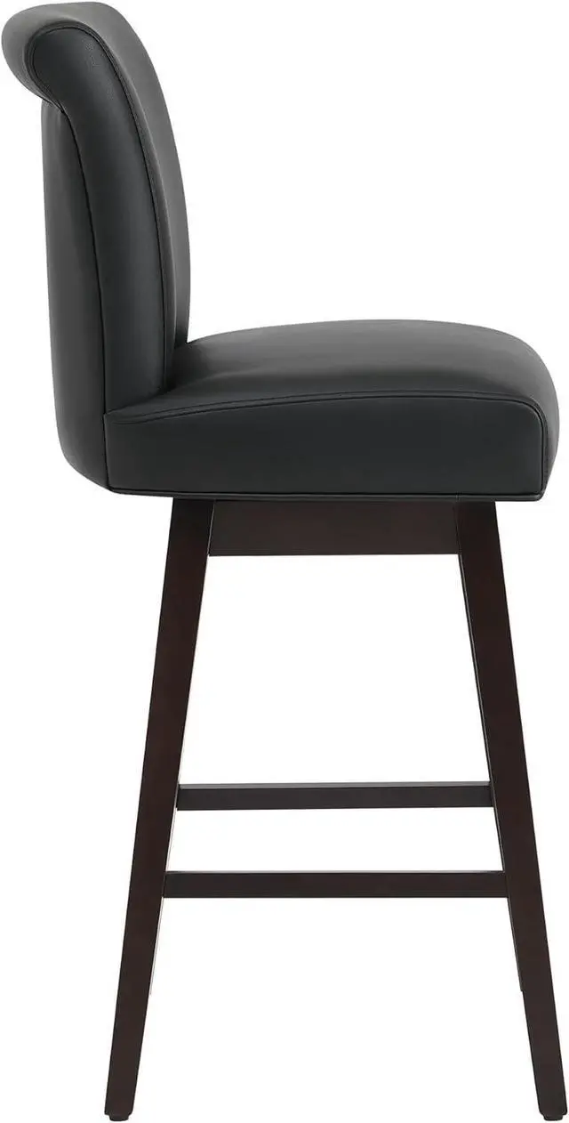 Alt view image 5 of 7 - CHITA 30 Inch Counter Height Swivel Bar Stools Set of 2, FSC Certified Modern Upholstered Faux Leather Swivel Barstool Chairs with Back, Black