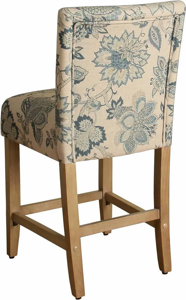 Alt view image 2 of 5 - HomePop Upholstered Counter Height Barstool, 24-inch, Blue and Tan Jacobean