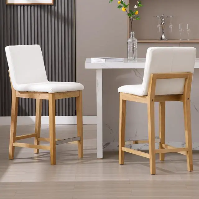 Main image of Kmax 26 Inch Bar Stools Set of 2, Farmhouse Upholstered Bar Stools with Back Support Rustic Wooden White Armless Barstools for Bar Club Pub - PU, White