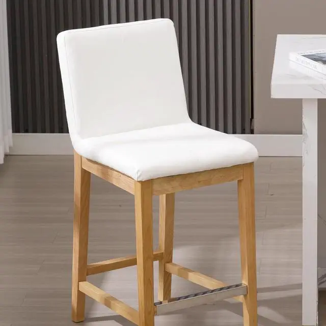 Alt view image 5 of 7 - Kmax 26 Inch Bar Stools Set of 2, Farmhouse Upholstered Bar Stools with Back Support Rustic Wooden White Armless Barstools for Bar Club Pub - PU, White