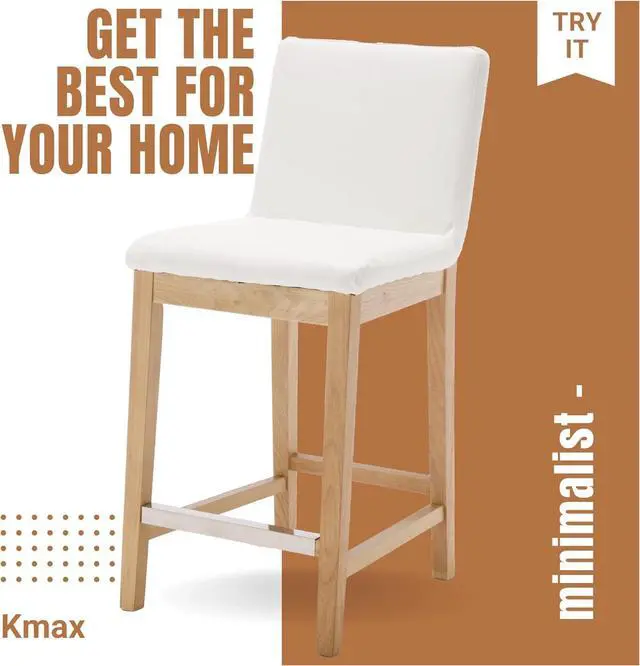 Alt view image 7 of 7 - Kmax 26 Inch Bar Stools Set of 2, Farmhouse Upholstered Bar Stools with Back Support Rustic Wooden White Armless Barstools for Bar Club Pub - PU, White