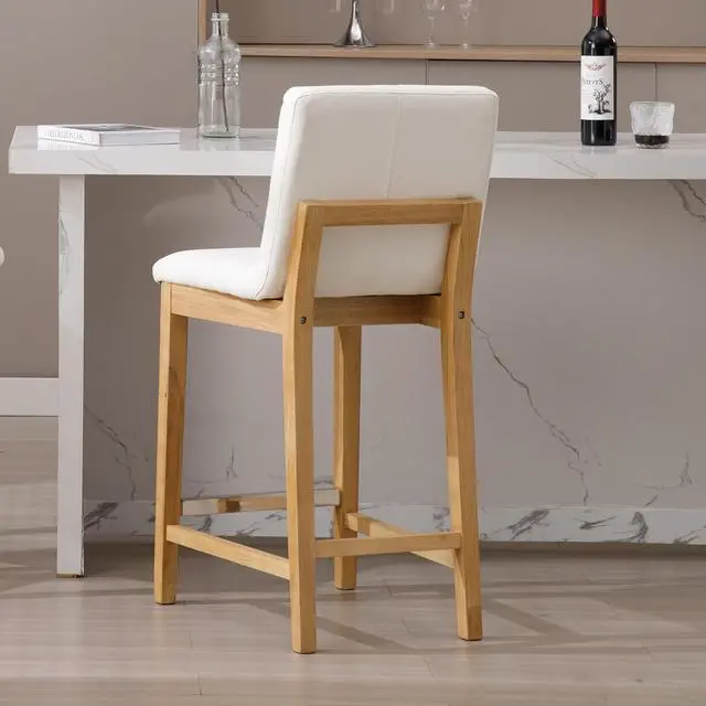 Alt view image 6 of 7 - Kmax 26 Inch Bar Stools Set of 2, Farmhouse Upholstered Bar Stools with Back Support Rustic Wooden White Armless Barstools for Bar Club Pub - PU, White