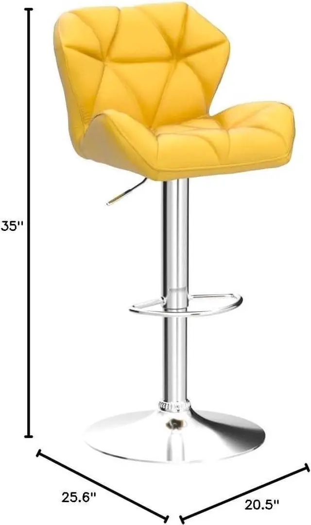 Alt view image 2 of 7 - Roundhill Furniture Breni Velvet Diamond Tufted Swivel Adjustable Height Barstools, Set of 2, Yellow