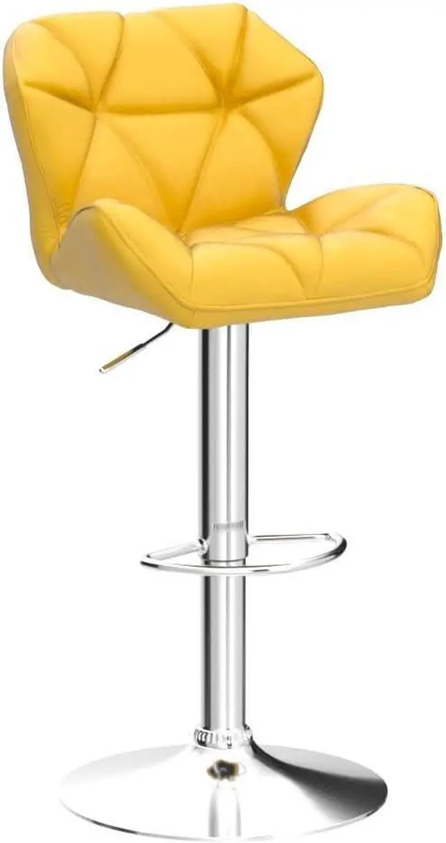 Alt view image 5 of 7 - Roundhill Furniture Breni Velvet Diamond Tufted Swivel Adjustable Height Barstools, Set of 2, Yellow