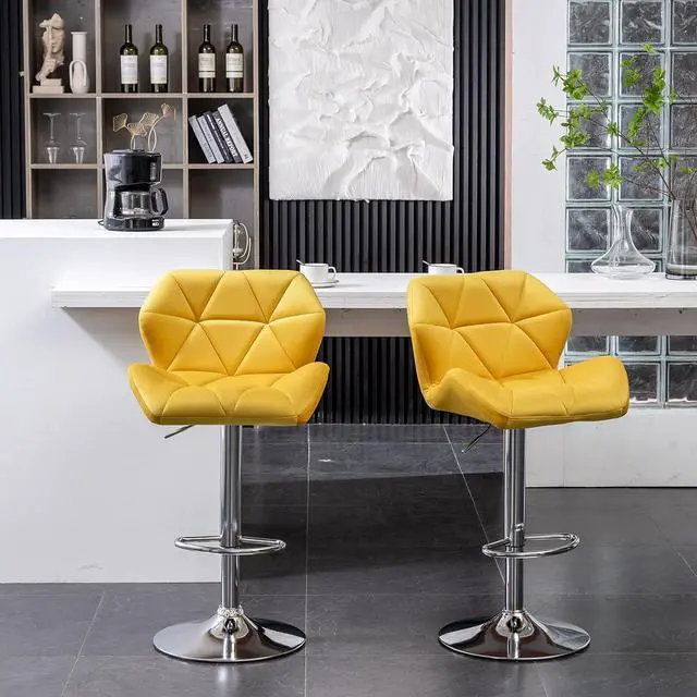Alt view image 6 of 7 - Roundhill Furniture Breni Velvet Diamond Tufted Swivel Adjustable Height Barstools, Set of 2, Yellow