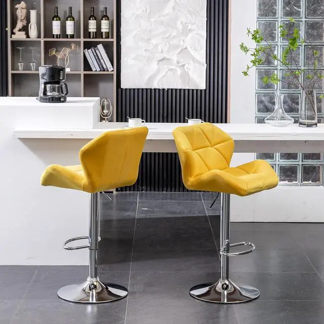 Alt view image 7 of 7 - Roundhill Furniture Breni Velvet Diamond Tufted Swivel Adjustable Height Barstools, Set of 2, Yellow