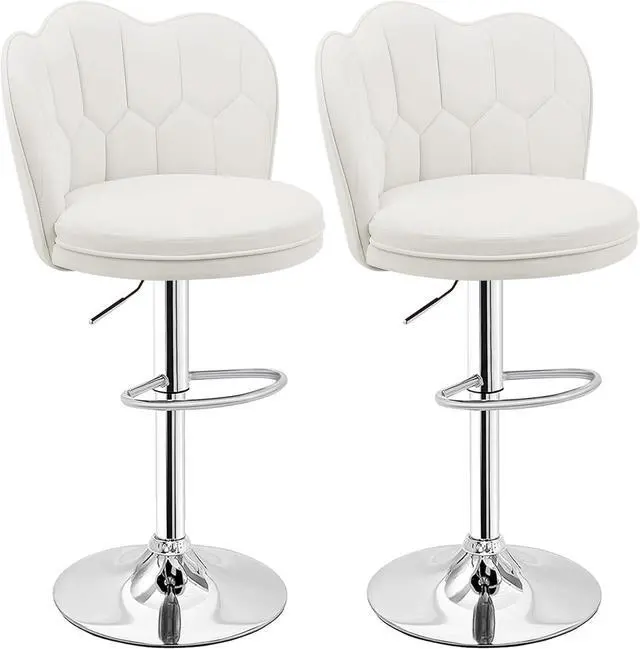 Main image of VECELO Bar Stools Set of 2, Adjustable Barstools with Back, Velvet Armless Counter Height Stool Kitchen Island Stool Swivel Bar Stools, White