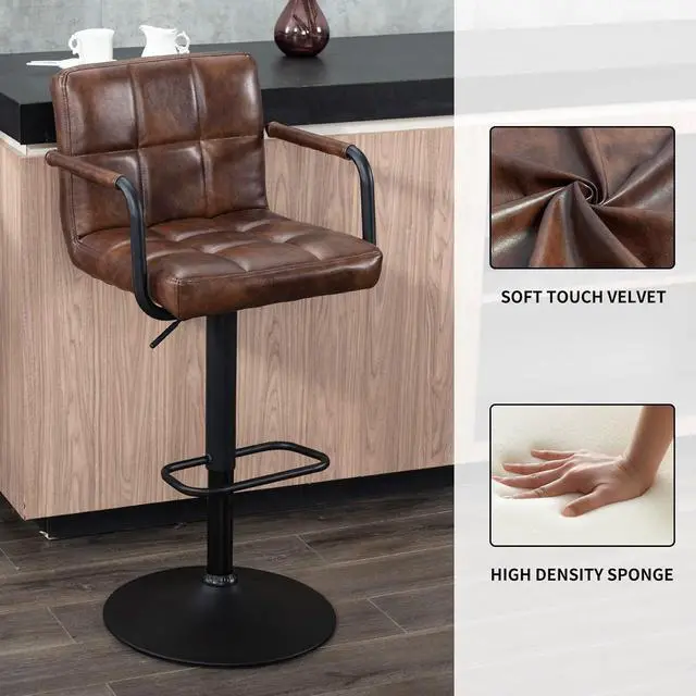Alt view image 5 of 6 - Furnimart 30" Faux Leather Upholstered Bar Stool, Adjustable Counter Stools Bar Chairs Modern Design Swivel Barstools Hydraulic Stools for Kitchen and Dining Room Set of 2 (Leather-Darkbrown)