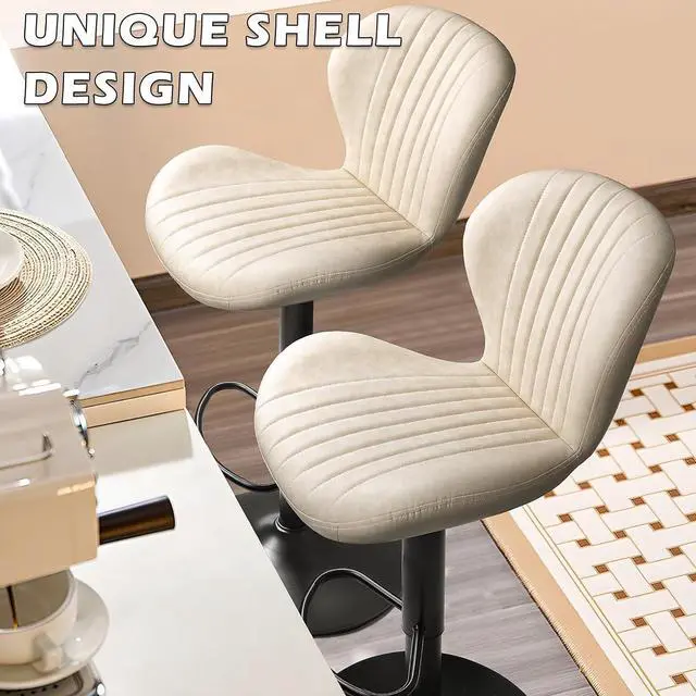 Alt view image 4 of 7 - PUKAMI Bar Stools Set of 2,Adjustable Swivel Counter Height Bar Stools with Back & Footrest,Modern Design Bar Chairs,Faux Leather Upholstered Barstools for Bar,Kitchen,Dining Room (Beige, Set of 2)