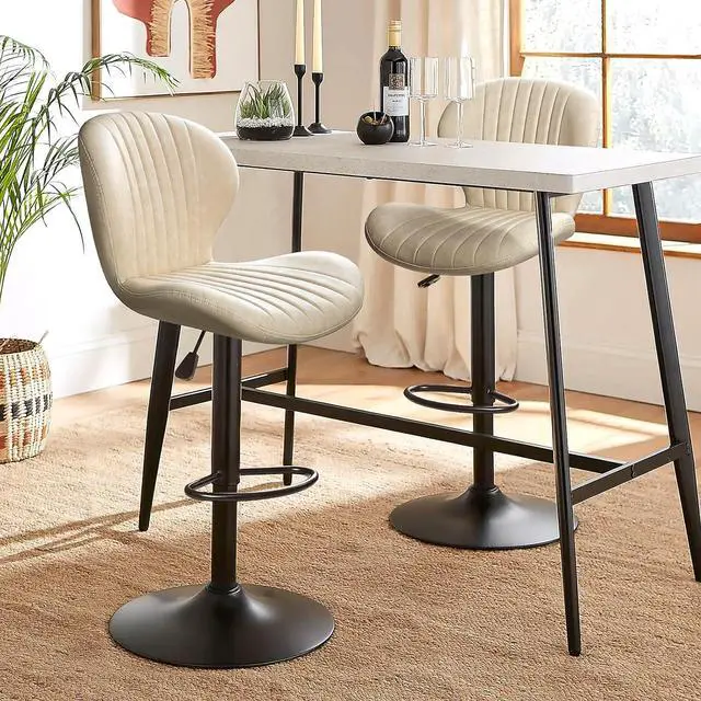 Alt view image 7 of 7 - PUKAMI Bar Stools Set of 2,Adjustable Swivel Counter Height Bar Stools with Back & Footrest,Modern Design Bar Chairs,Faux Leather Upholstered Barstools for Bar,Kitchen,Dining Room (Beige, Set of 2)