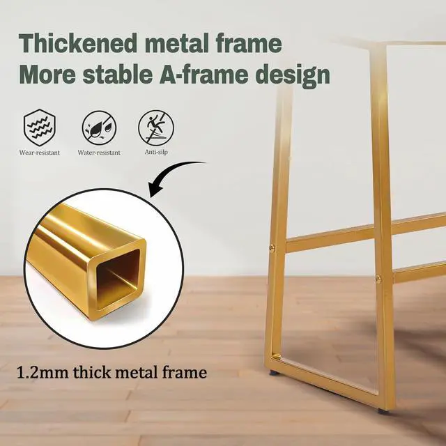Alt view image 5 of 7 - White & Gold Counter Height Bar Stools Set of 3 for Kitchen Counter Modern Backless Barstools with Upholstered Faux Leather Seat and Metal Frame Industrial 24 inch Bar Chairs