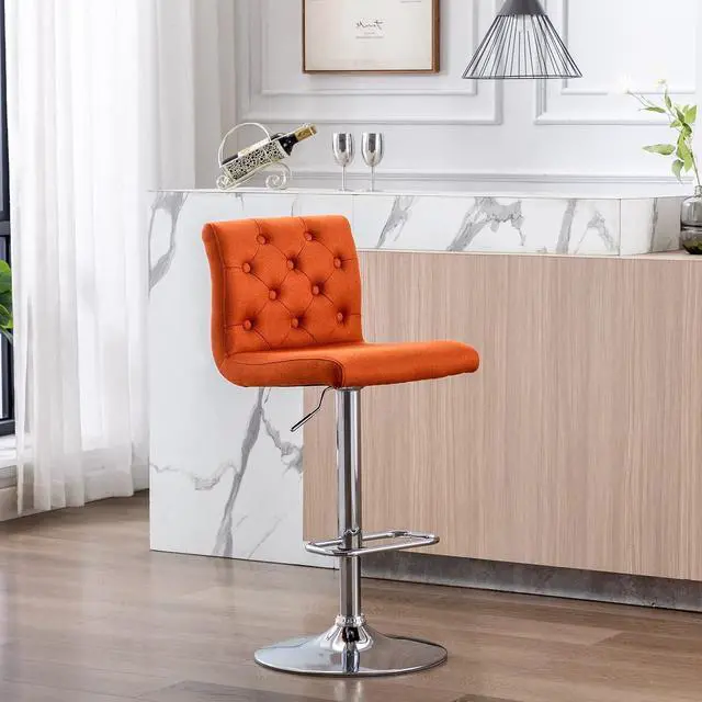 Alt view image 2 of 7 - Brage Living Tufted Fabric Bar Stool, Adjustable Swivel Counter Height Barstool with Back, Upholstered Armless Airlift Bar Chair for Kitchen Dining Cafe, 1 pc (Orange)